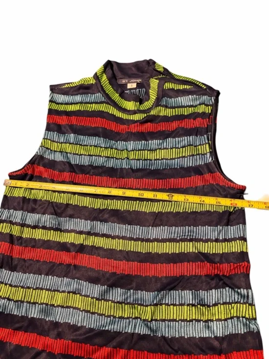 St. John Black Knit Top with Red, Lime and Aqua Stripes - Picture 4 of 8